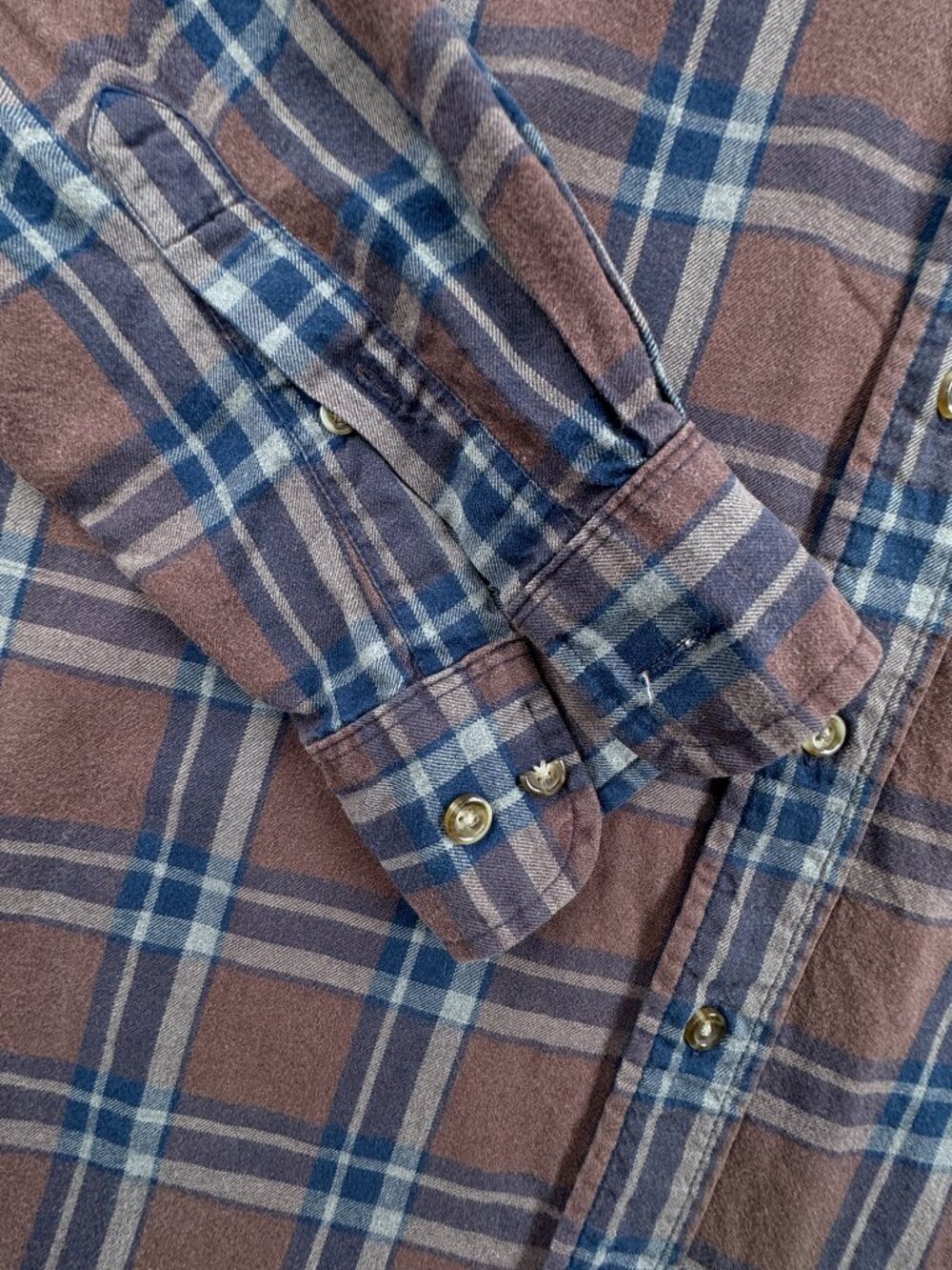 Viyella Flannel Plaid Brown Blue Men Canada Large Button-Down Pocket Cotton Wool - Picture 4 of 16